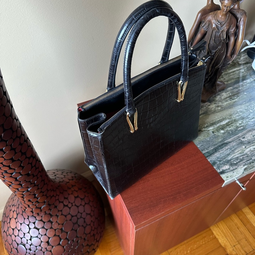 ASPINAL of London Black Leather Bag Size 12 1/4”/10”/5”. Good used condition. - Picture 9 of 15